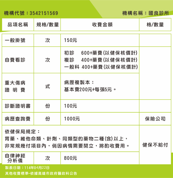 收費標準1